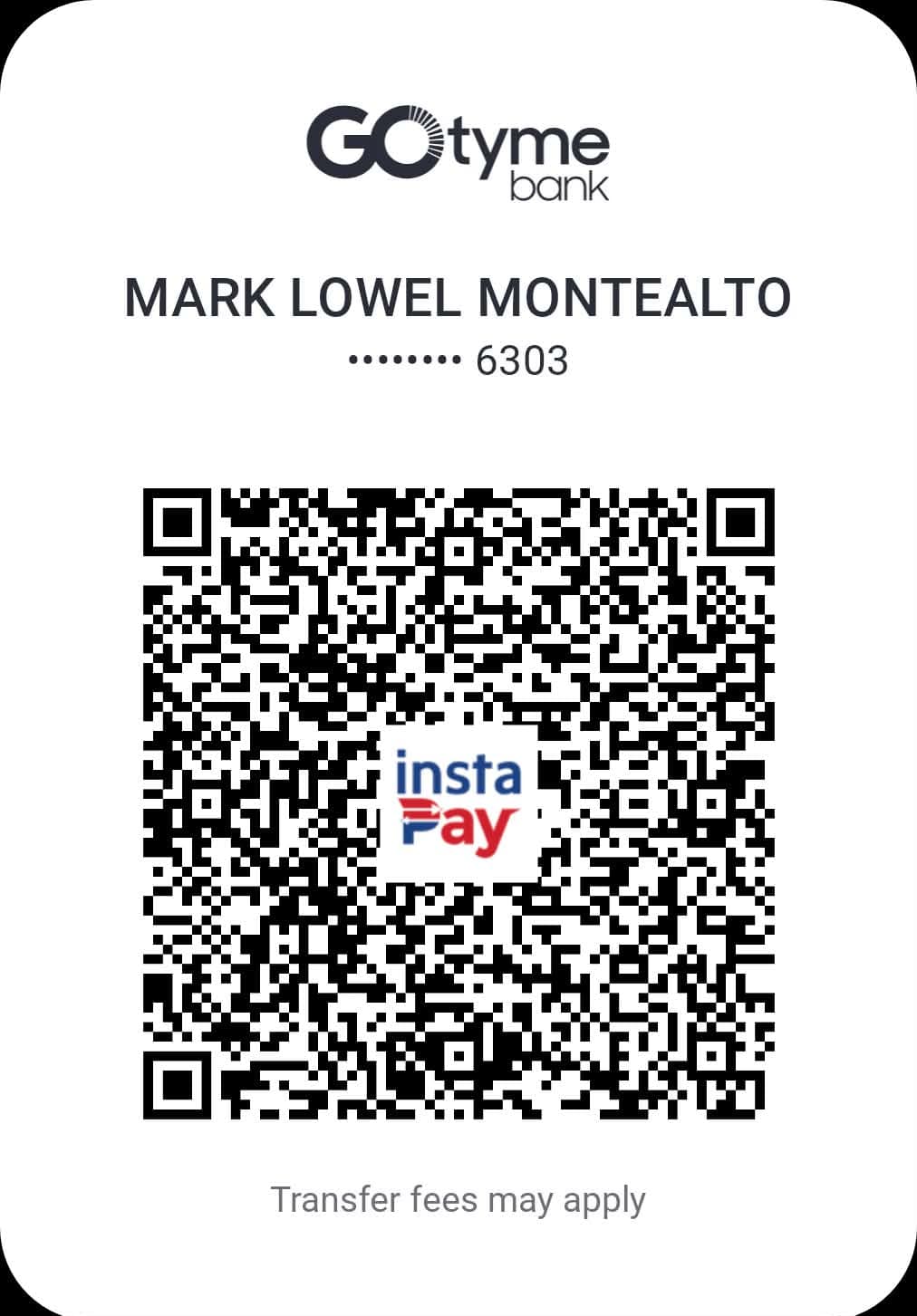 GoTyme Bank InstaPay QR code for Mark Lowel Montealto